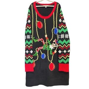 Celebrate Together Cozy Christmas Elf Ugly Sweater Dress Long Sleeve Holiday‎ XL